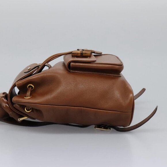 GUCCI Bamboo Backpack Leather Brown Gold Auth bs23503 - Picture 4 of 16